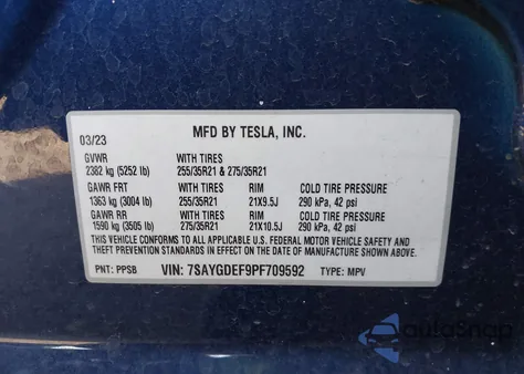 2023 Tesla Model Y Performance Dual Motor All-Wheel Drive z USA, uszkodzony, nr VIN 7SAYGDEF9PF709592